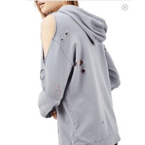 TOPSHOP Rare Cold Shoulder Distressed Ripped Sweatshirt Hoodie Size S